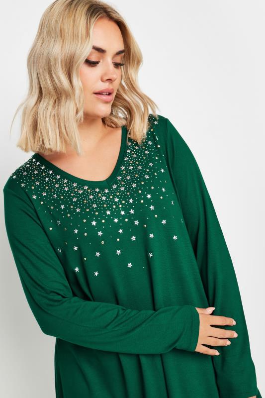 YOURS Plus Size Green Star Stud Embellished Swing Top | Yours Clothing 4