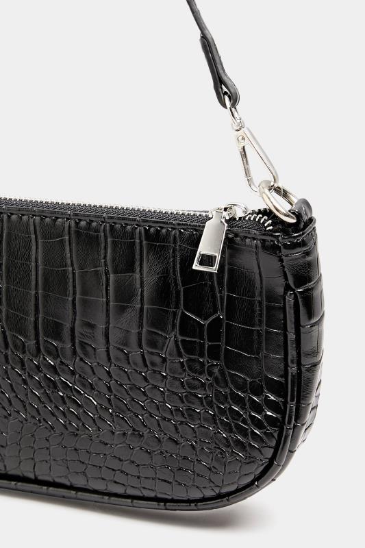 Black Faux Croc Shoulder Bag 5