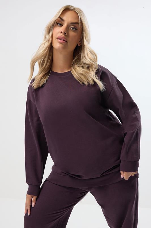 Saloogoe Women's Color Block Sweatshirt - Long Sleeve Ribbed Trim Loose Fit Top In F-Purple