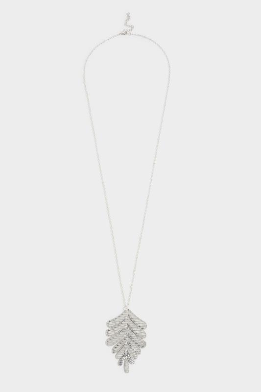  Silver Tone Leaf Pendant Long Necklace