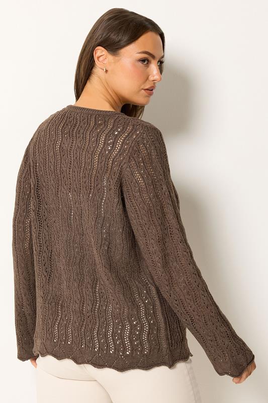 YOURS Curve Chocolate Brown Crochet Cardigan | Yours Clothing 2