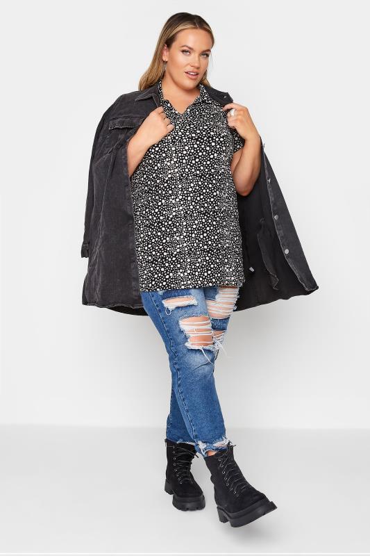 Plus Size Black Ditsy Polo Neck Top | Yours Clothing 2