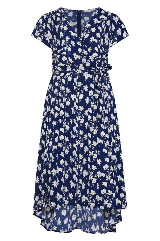 YOURS LONDON Plus Size Navy Blue Floral High Low Wrap Dress | Yours Clothing  6