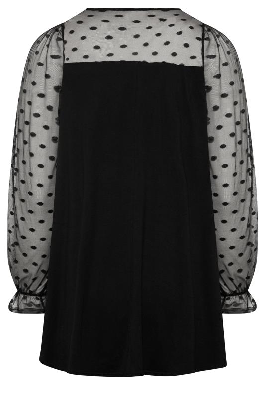 Curve Black Polka Dot Flocked Mesh Sleeve Top | Yours Clothing 7