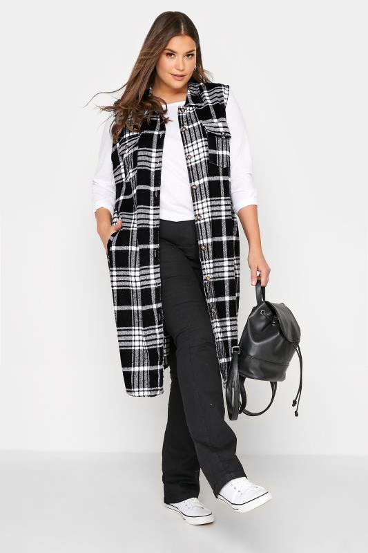 LIMITED COLLECTION Curve Black & White Checked Longline Sleeveless Shacket 2