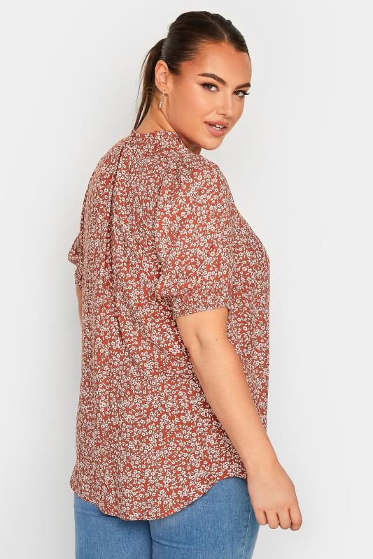 YOURS Plus Size Red Floral Print Tie Neck Blouse | Yours Clothing 3