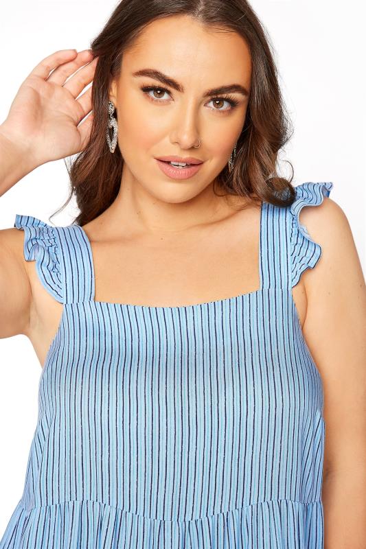YOURS LONDON Curve Blue Stripe Frill Tiered Maxi Dress 4