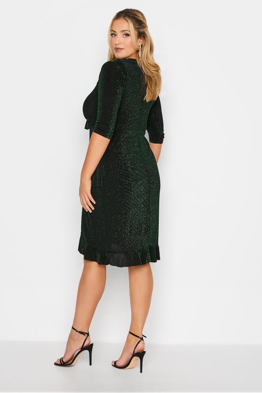 YOURS LONDON Plus Size Black & Green Glitter Ruffle Wrap Party Dress | Yours Clothing 3