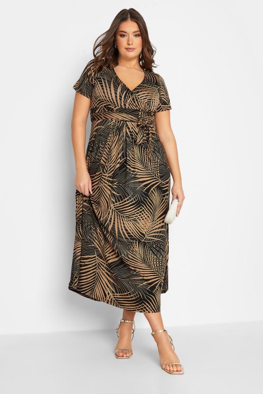 YOURS Plus Size Curve Brown Leaf Print Wrap Dress | Yours Clothing  2