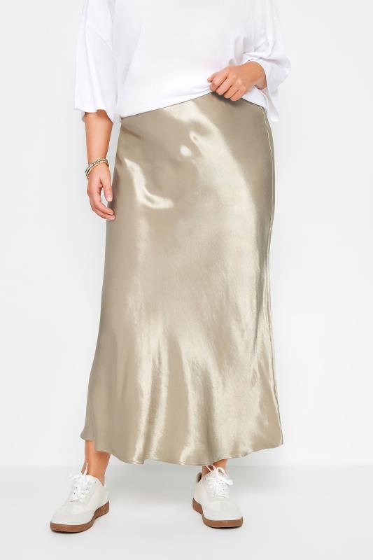 YOURS Plus Size Beige Brown Satin Maxi Skirt | Yours Clothing 2