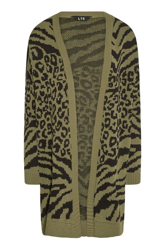 LTS Tall Khaki Green Animal Print Knitted Cardigan 6