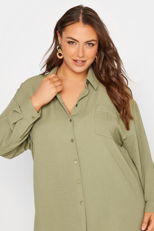 YOURS LONDON Plus Size Khaki Green Oversized Satin Shirt | Yours Clothing 4