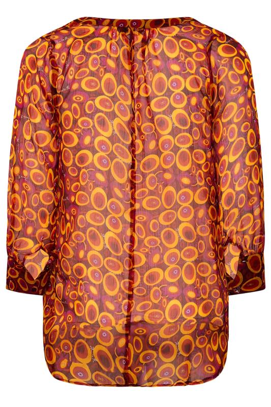 Plus Size Orange Retro Swirl Print Balloon Sleeve Shirt | Yours Clothing 7