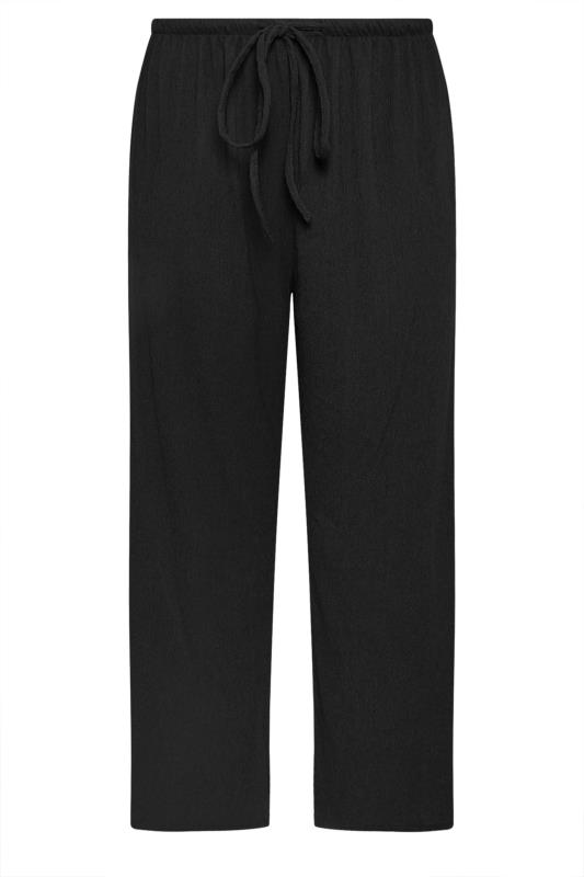 YOURS Plus Size Black Tie Waist Textured Wide Leg Trousers | Yours Clothing 5