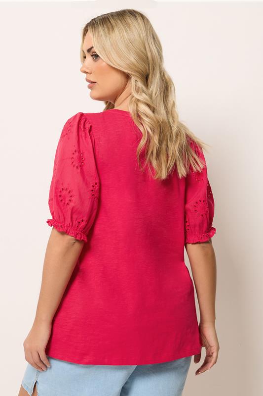 YOURS Plus Size Red Broiderie Anglaise T-Shirt | Yours Clothing 2