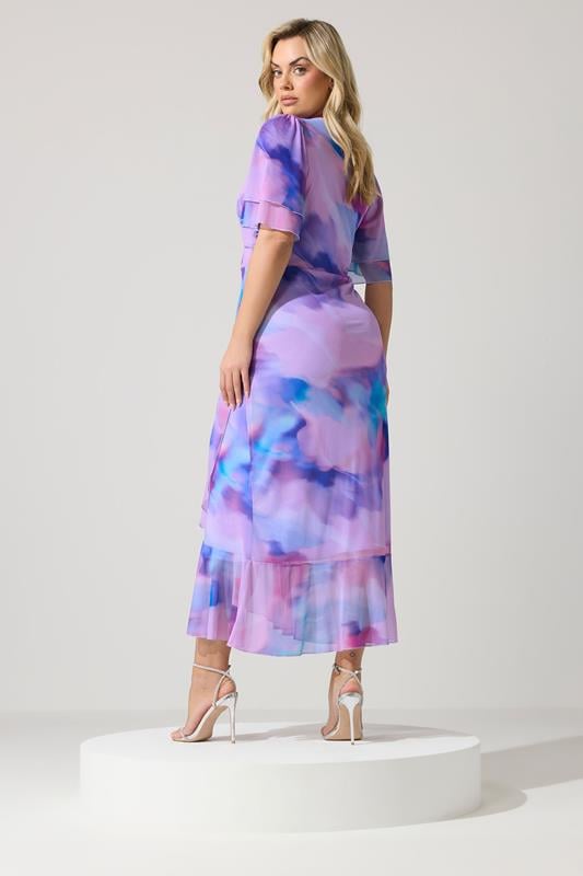 YOURS LONDON Plus Size Purple Abstract Wrap Ruffle Hem Dress | Yours Clothing 2