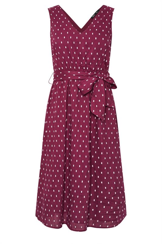 M&Co Petite Berry Purple Dobby Tie Waist Midi Dress | M&Co 6