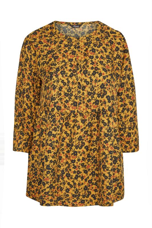 LIMITED COLLECTION Curve Yellow Floral Button Front Top_F.jpg