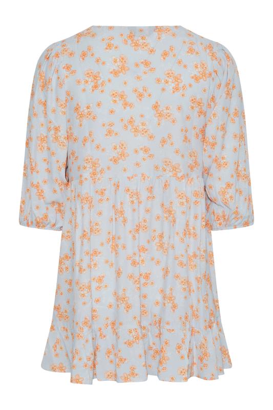 Plus Size Blue Floral Tie Neck Smock Top | Yours Clothing 7
