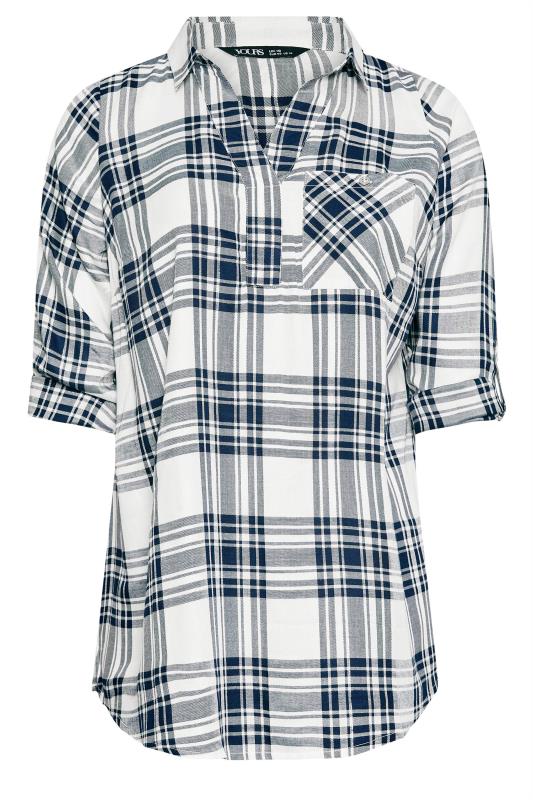 YOURS Curve Plus Size White & Blue Check Print Shirt | Yours Clothing  5