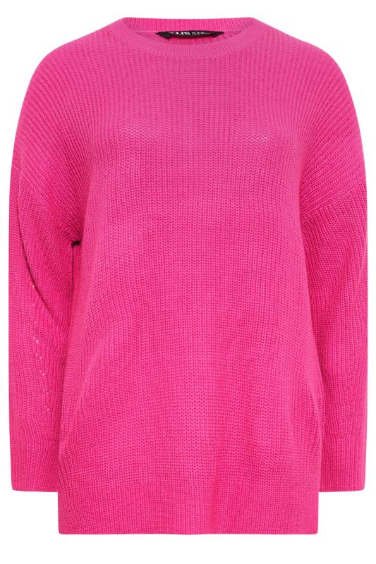 YOURS Plus Size Bright Pink Drop Shoulder Knitted Jumper | Yours Clothing 5