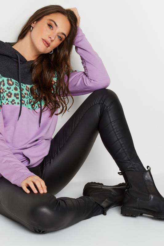 LTS Tall Women's Grey & Purple Leopard Print Colour Block Hoodie | Long Tall Sally 2