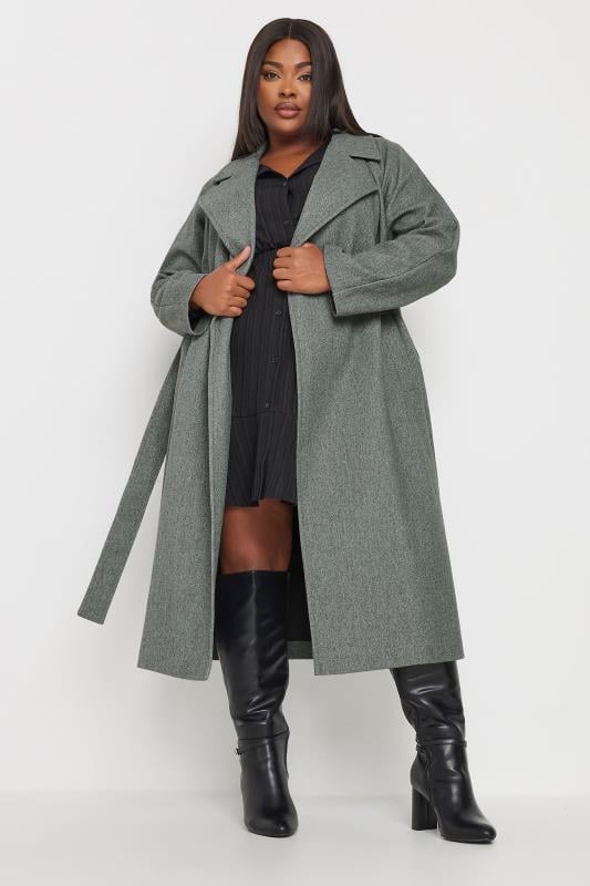 YOURS Plus Size Charcoal Grey Belted Wrap Maxi Coat | Yours Clothing 2