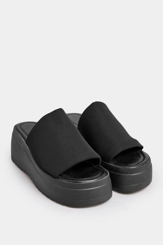 PixieGirl Black Wedge Platform Mule Sandals In Standard Fit | PixieGirl 2
