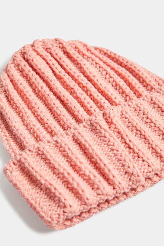 Pink Ribbed Knitted Beanie Hat | Yours Clothing 3