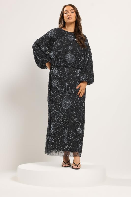 Niimee Curve Black Embellished Long Sleeve Dress 1