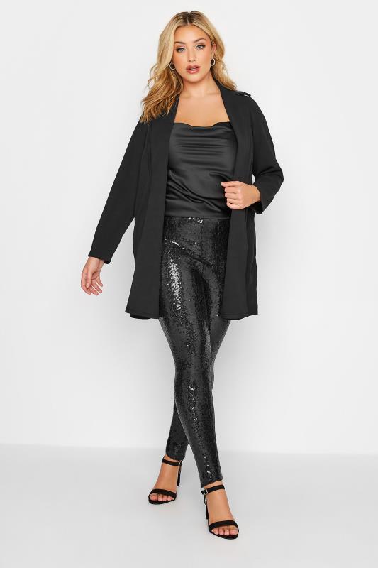 Plus Size Black Sequin Stretch Leggings | Yours Clothing 2