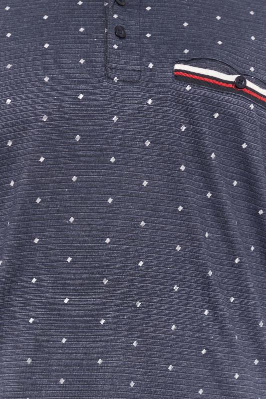 KAM Big & Tall Navy Blue Dobby Print Long Sleeve Polo Shirt | BadRhino 2