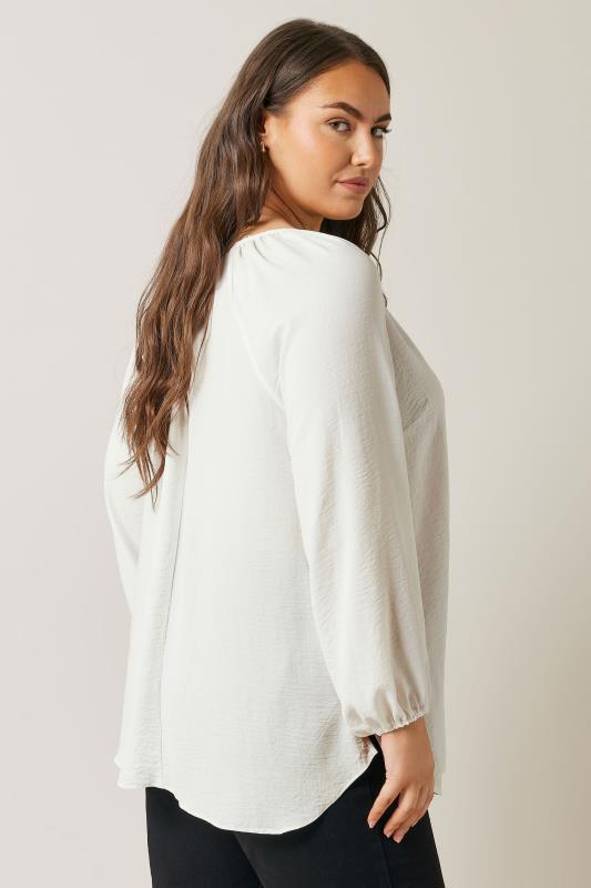 EVANS Plus Size White Button Front Long Sleeve Blouse | Evans 3