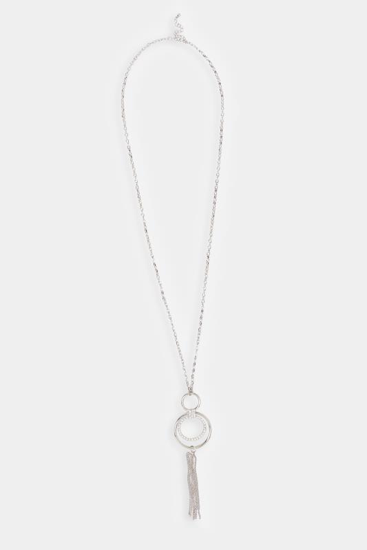 Silver Tone Double Circle Diamante Necklace | Yours Clothing 2