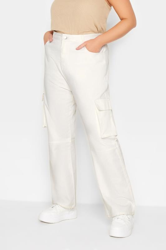 Plus Size  YOURS Curve White Cargo Trousers