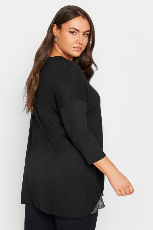YOURS Plus Size Black Mesh Hem Top | Yours Clothing