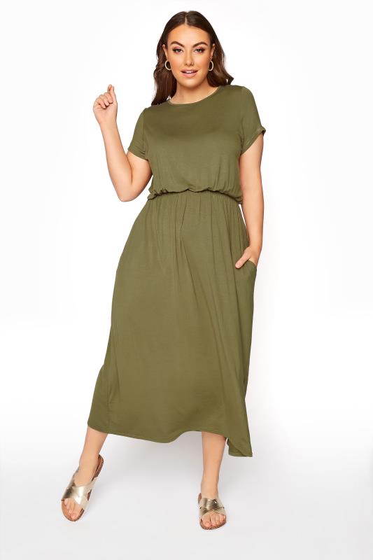 YOURS LONDON Curve Khaki Green Pocket Maxi Dress_A.jpg