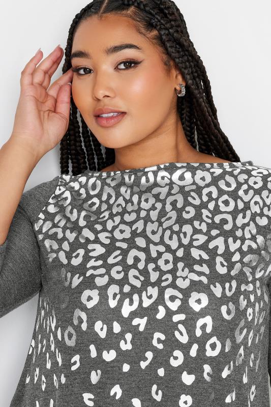 YOURS Plus Size Grey Foil Leopard Print Top | Yours Clothing 4