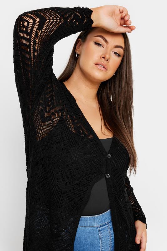 YOURS Plus Size Black Maxi Crochet Cardigan | Yours Clothing 4