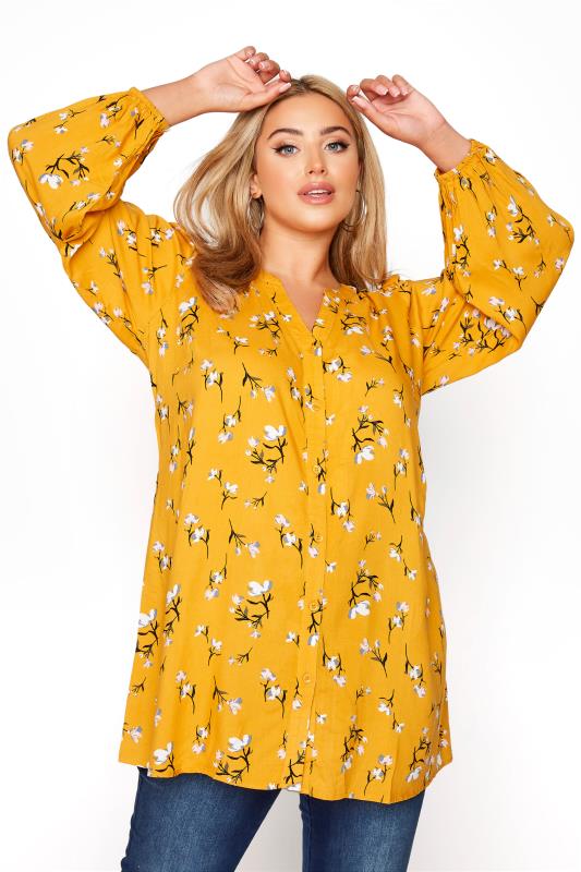 YOURS LONDON Yellow Floral Long Sleeve Blouse_A.jpg