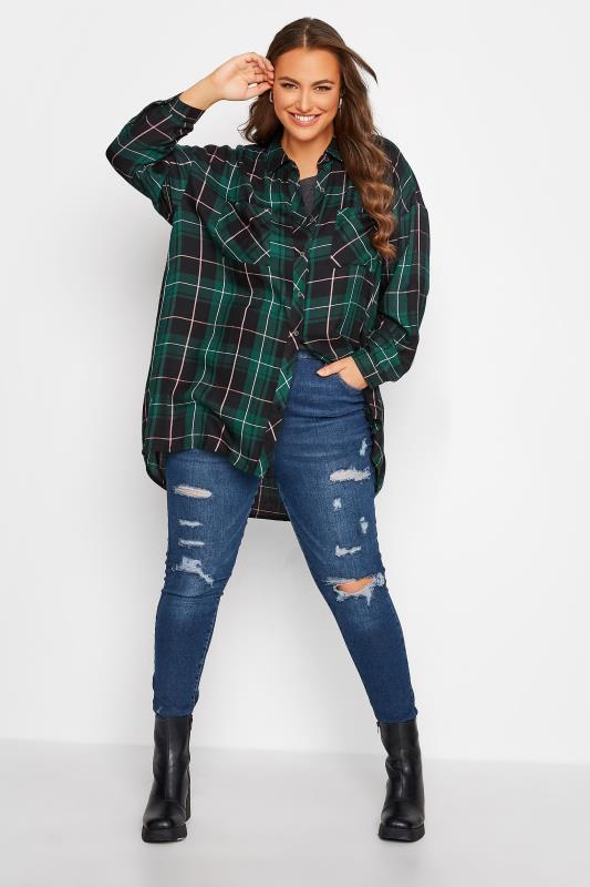 Plus Size Green Check Button Through Shirt | Yours Clothing  3