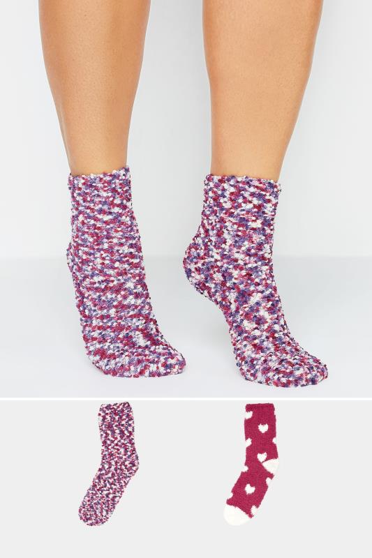  YOURS 2 PACK Purple & Red Cosy Textured Ankle Socks