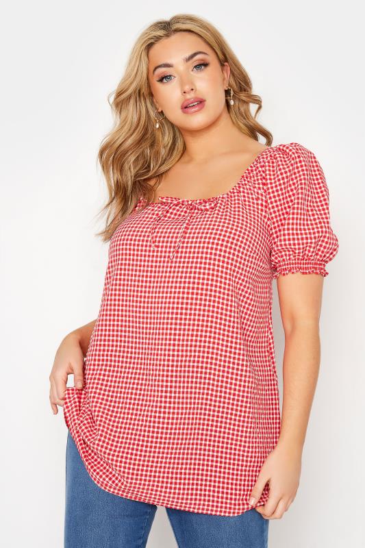 Plus Size  YOURS LONDON Red Gingham Longline Gypsy Top