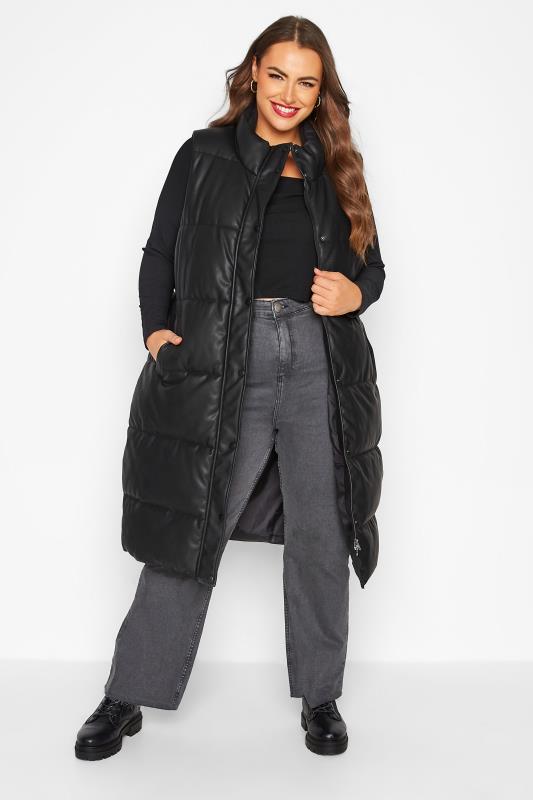 Curve Black Faux Leather Puffer Gilet 1