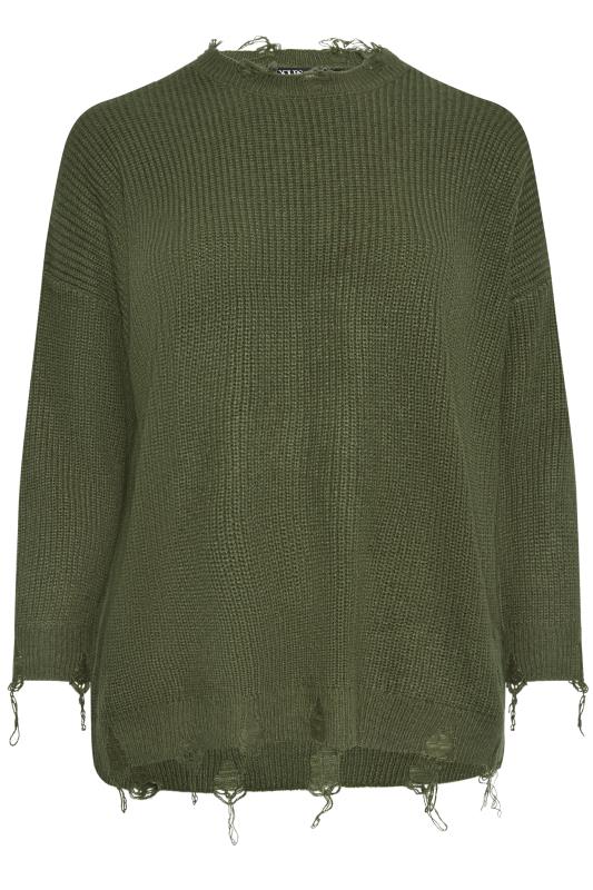 YOURS Plus Size Green Distressed Knitted Jumper | Yours Clothing 6