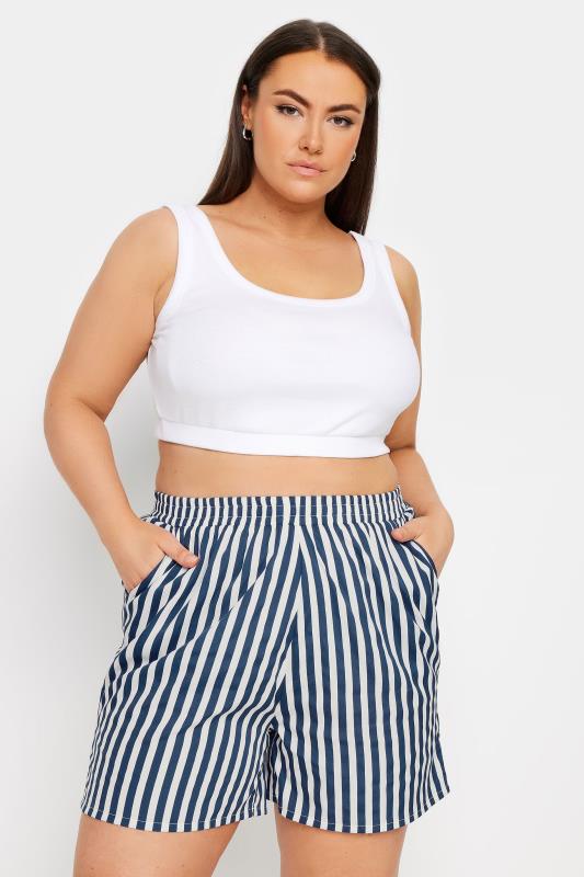 YOURS Plus Size Blue Stripe Print Shorts | Yours Clothing 2