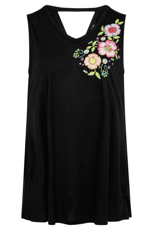 Plus Size Black Embroidered Floral Detail Vest Top | Yours Clothing 6