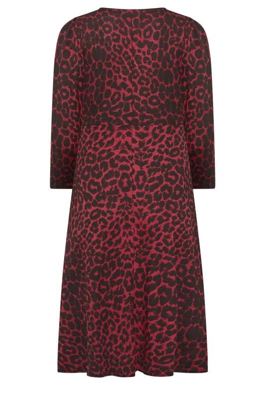Petite Womens Dark Red Leopard Print Midi Dress | PixieGirl 7