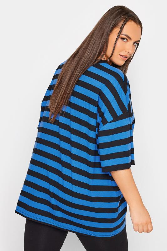 YOURS Plus Size Curve Blue Stripe Oversized Boxy T-Shirt | Yours Clothing  4