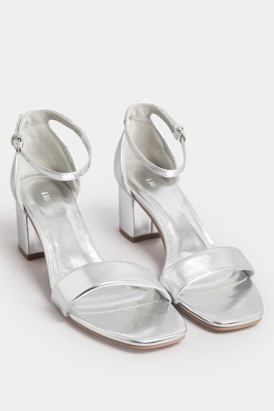 LTS Silver Faux Leather Block Heel Sandals In Standard Fit | Long Tall Sally 2